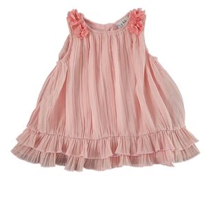 Nicole Miller Blush Pink Pleated Floral Shoulder Dress Size 24 Months